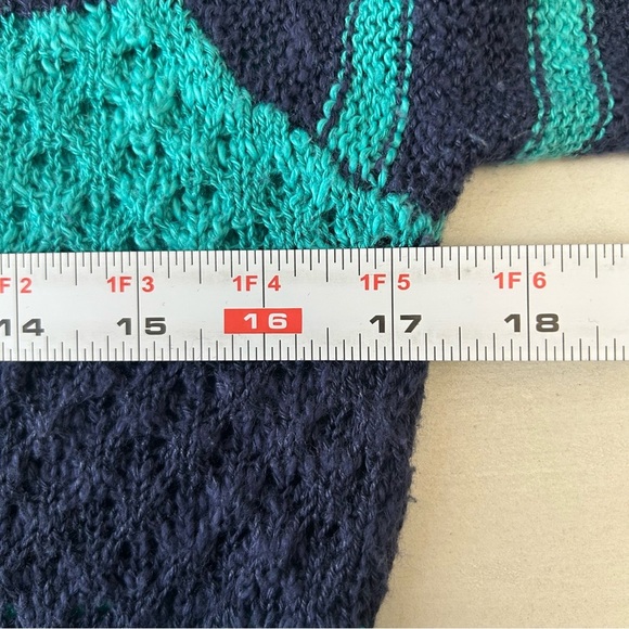 Ricki’s Striped Blue Teal Sweater Lightweight Cotton Open Weave Size Small - Picture 10 of 14